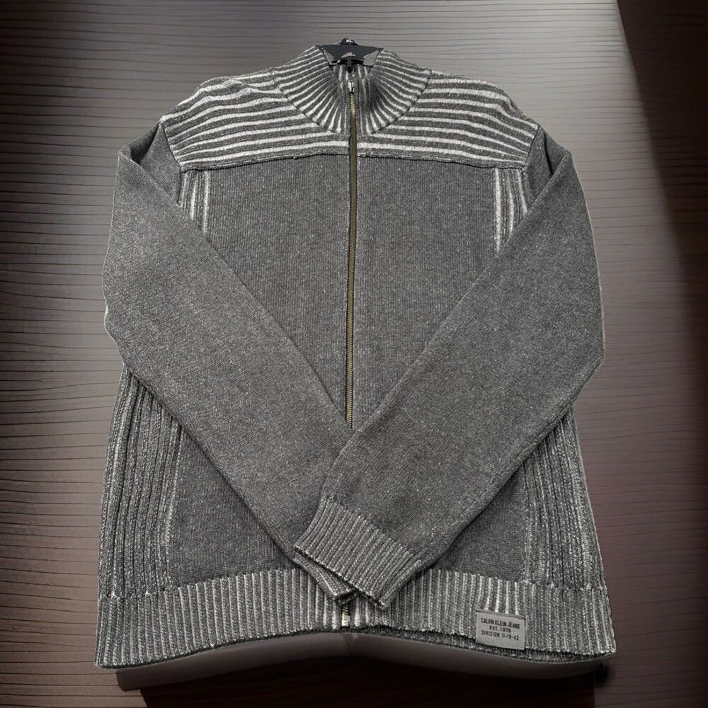 Calvin Klein Mens Sweater Jacket SizeXL Full Zip Ribbed  Mock Neck